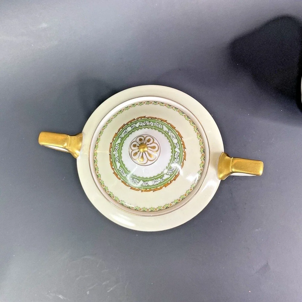 Vintage Style House Fine China‎ Kimberly Creamer & Sugar Bowl Green & Gold